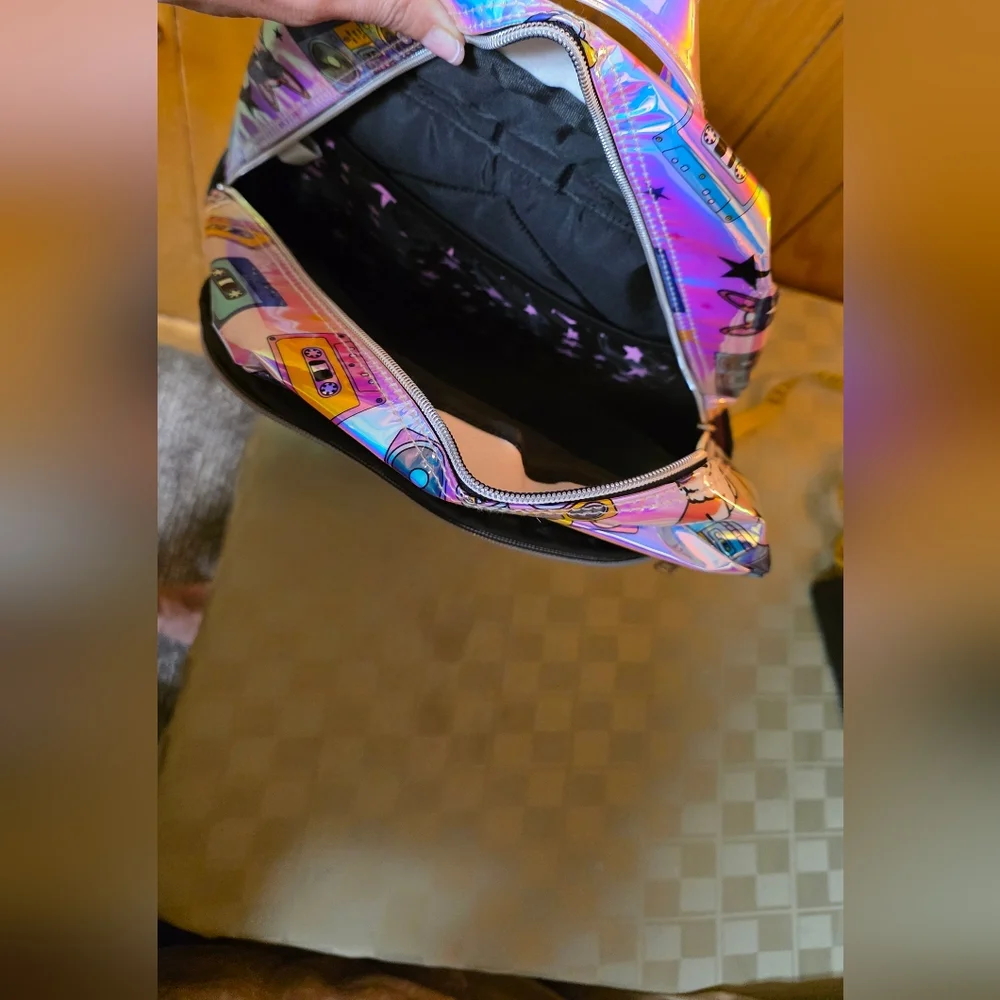 Holographic Dog & Boombox Backpack Detachable Pouch New Gift School Kids Learn